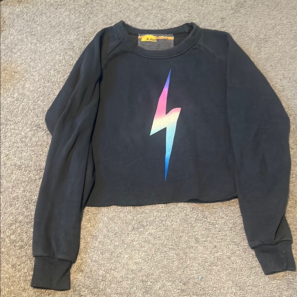 Aviator Nation Navy Sweatshirt with Rainbow Lightning Bolt